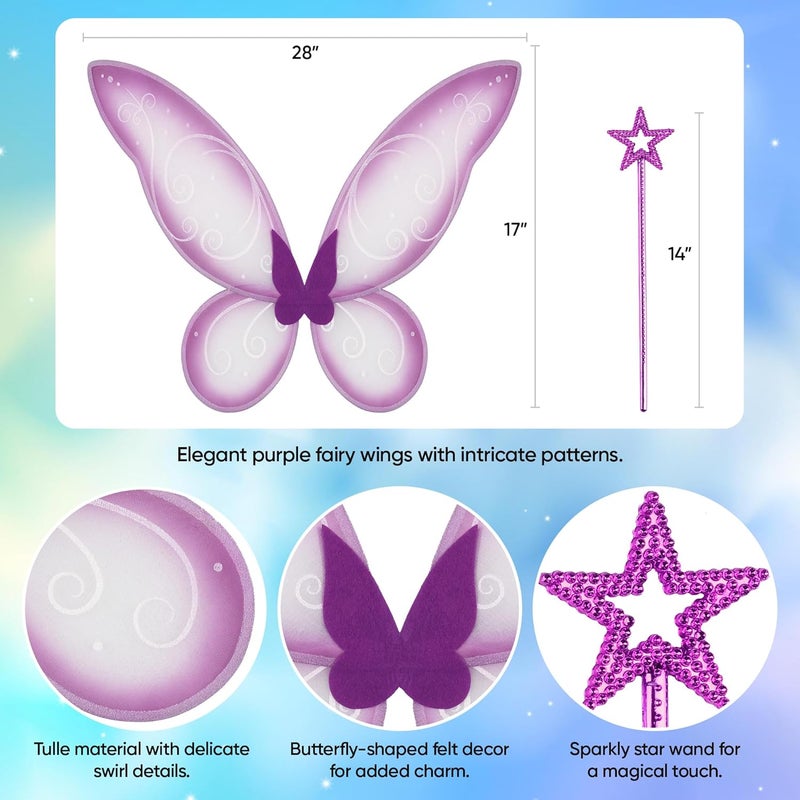 Funcredible Purple Costume Wings, Star Wand & Glitter – Adult Festival & Halloween Cosplay Accessory Set - Image 2